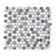 Hulu Mixed Grey 1x1 Penny Round Glossy Porcelain Mosaic