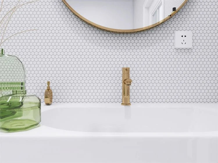 Hulu White Penny Round Matte Porcelain Mosaic