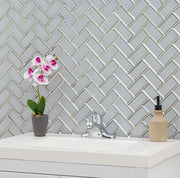 Ice Bevel Herringbone Pattern Glossy Glass Mosaic Tile