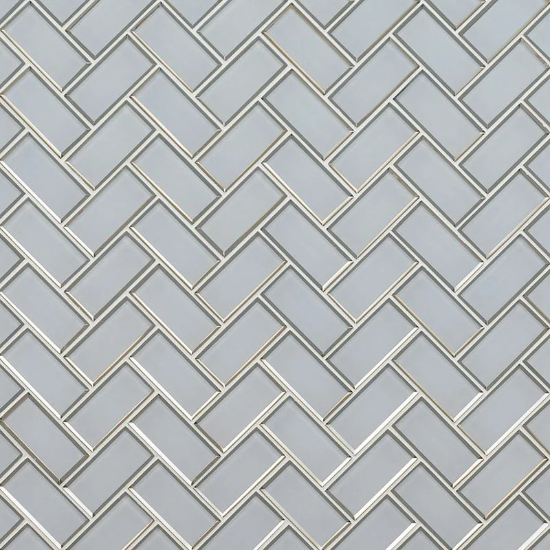 Ice Bevel Herringbone Pattern Glossy Glass Mosaic Tile