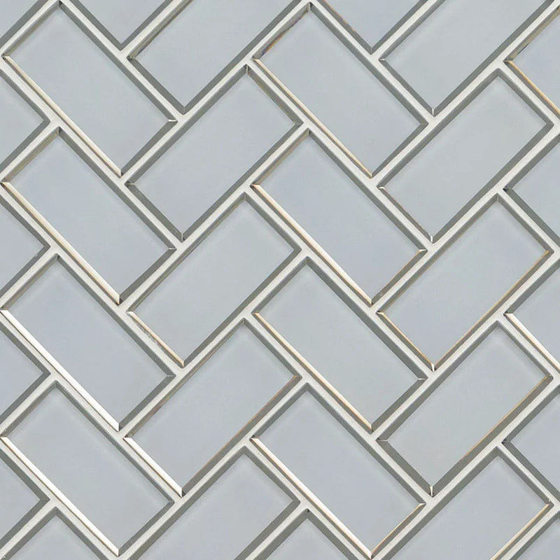 Ice Bevel Herringbone Pattern Glossy Glass Mosaic Tile