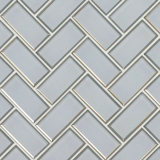 Ice Bevel Herringbone Pattern Glossy Glass Mosaic Tile