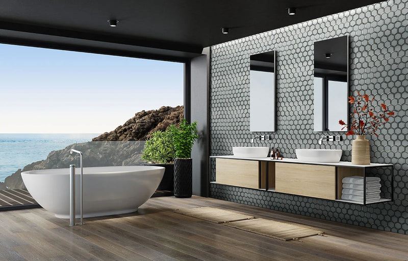 Ice Beveled 3" Hexagon Glass Mosaic Tile