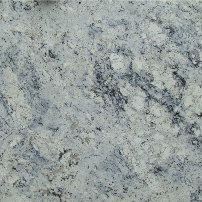 Ice White granite slab with a light gray base and dark mineral patterns.