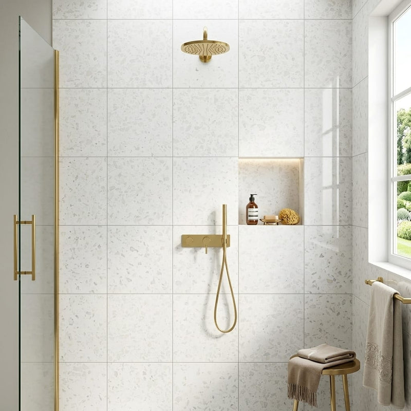 Iceberg 24x24x1/2 Polished Marble Tile — Bathroom shower wall