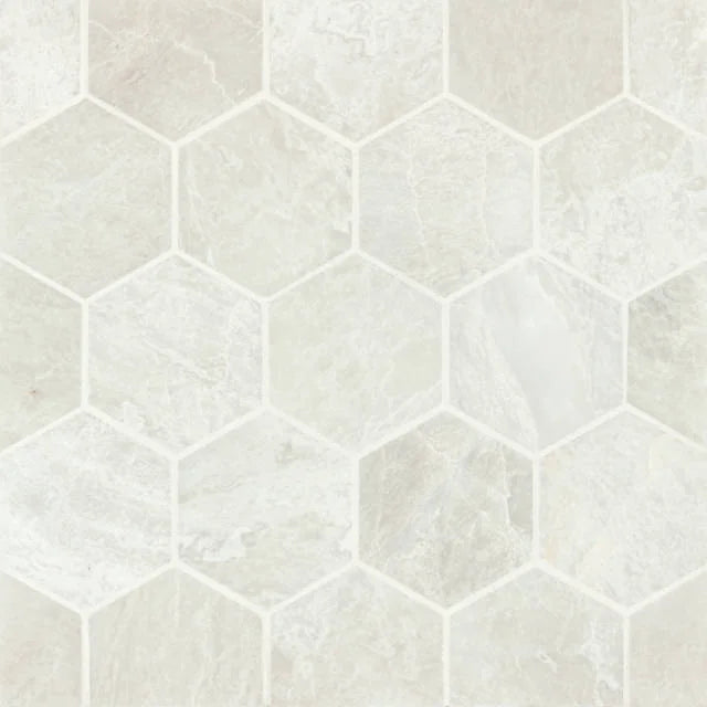 Iceberg White 3in Hexagon Brushed Marble Mosaic