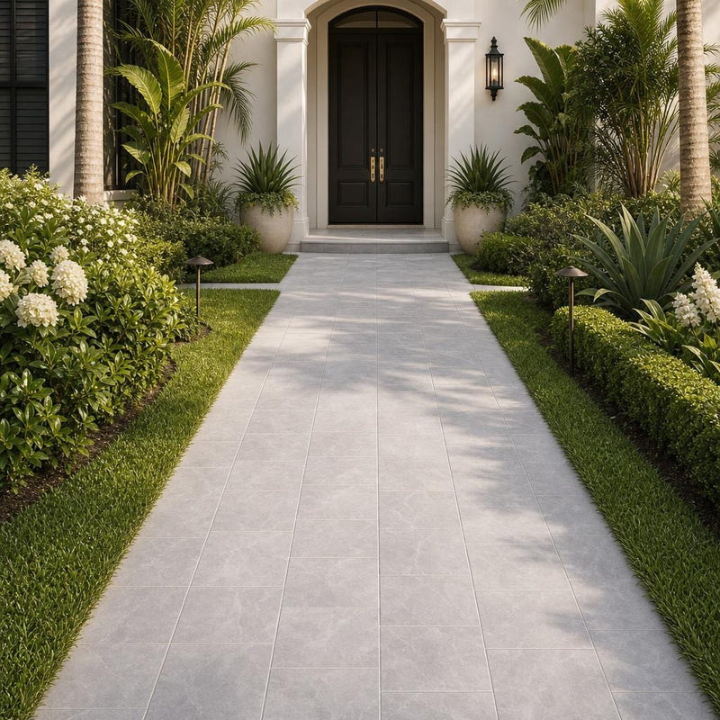 Icelandic Blue Sky 12x12 Sandblasted Marble Paver — Front Yard walkway