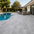 Icelandic Blue Sky 12x24 Sandblasted & Brushed Marble Paver — Backyard pool deck