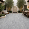 Icelandic Blue Sky 12x24 Sandblasted & Brushed Marble Paver — Courtyard paving