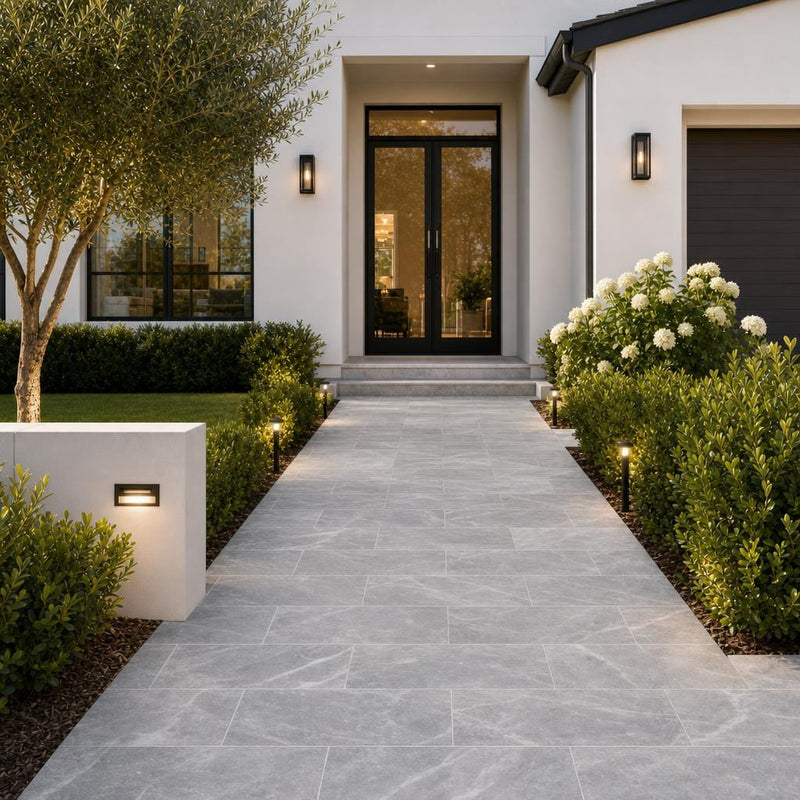 Icelandic Blue Sky 12x24 Sandblasted & Brushed Marble Paver — Front Yard walkway