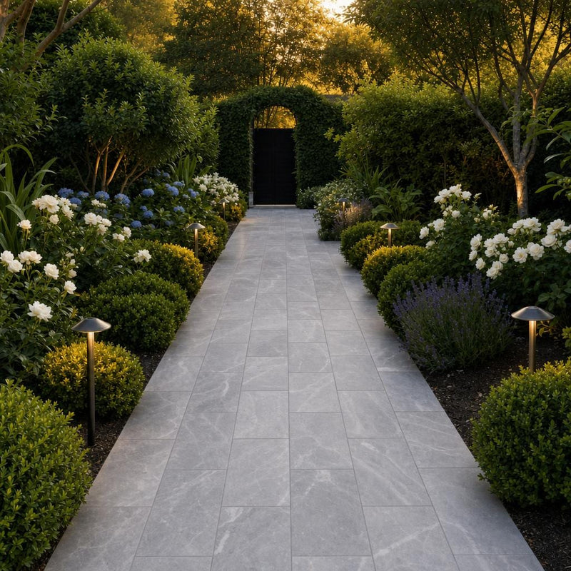 Icelandic Blue Sky 12x24 Sandblasted & Brushed Marble Paver — Garden path