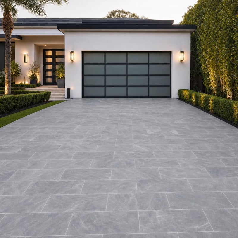 Icelandic Blue Sky 12x24x2 Sandblasted Marble Paver — Front Yard driveway