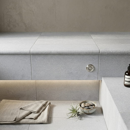 Icelandic Blue Sky 12x24x2 Tumbled Marble Single Bullnose Pool Coping — Spa spa overhang edge