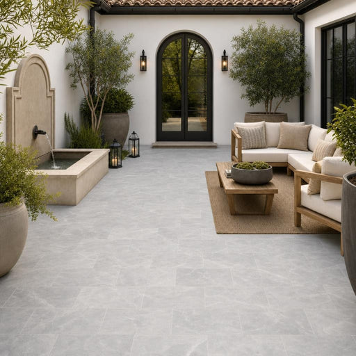 Icelandic Blue Sky 6x12 Sandblasted Marble Paver — Courtyard paving