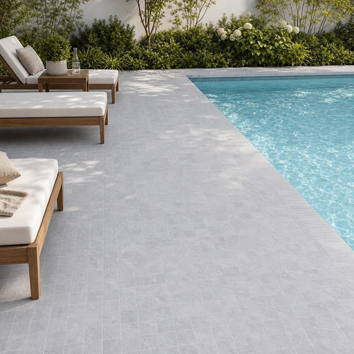 Icelandic Blue Sky 6x6 Sandblasted Marble Paver — Backyard pool deck