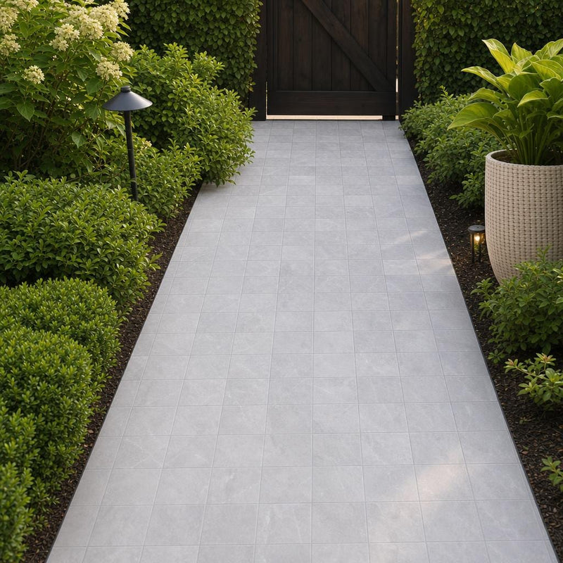 Icelandic Blue Sky 6x6 Sandblasted Marble Paver — Garden path