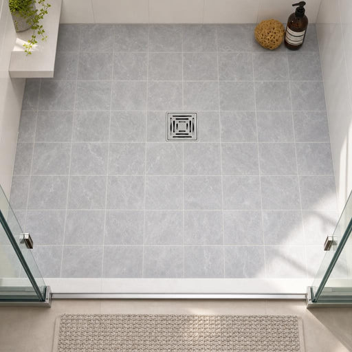 Icelandic Blue Sky 6x6 Tumbled Marble Tile — Bathroom shower floor