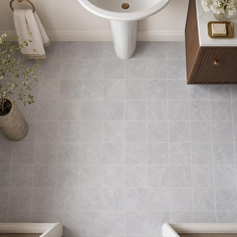 Icelandic Blue Sky 6x6 Tumbled Marble Tile — Powder Room floor