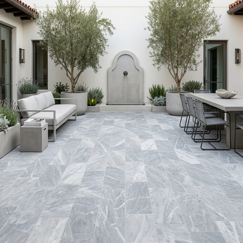 Icelandic Blue Sky Marble Paver 12x24 Tumbled 10 cm — Courtyard paving