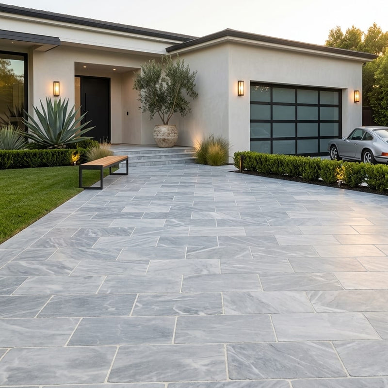 Icelandic Blue Sky Marble Paver 12x24 Tumbled 2 inch — Front Yard driveway