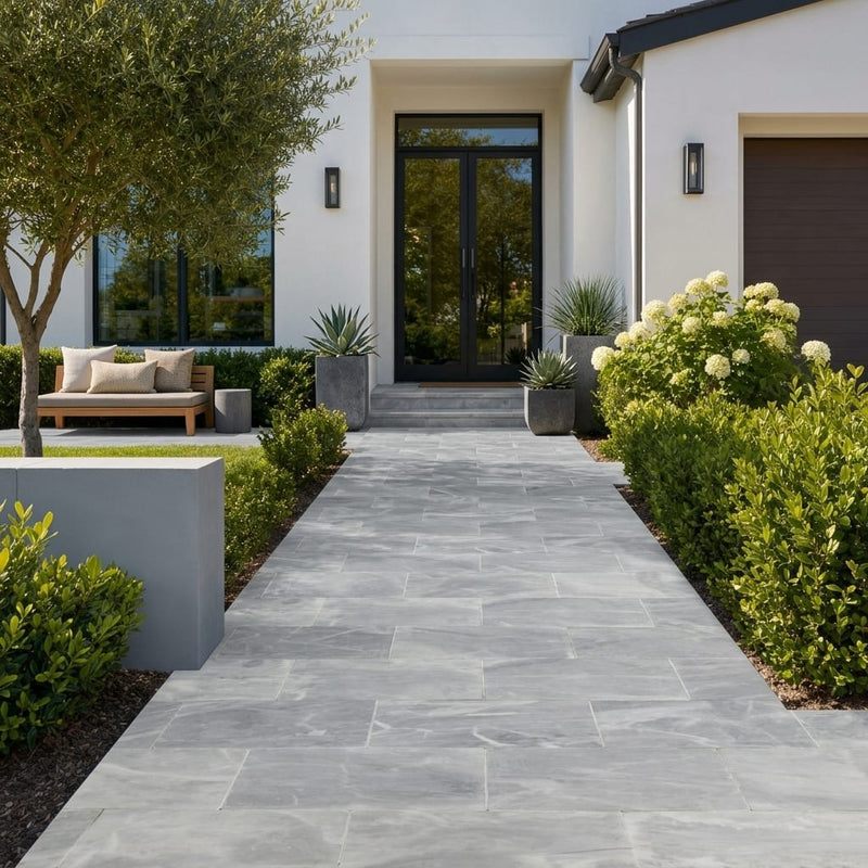 Icelandic Blue Sky Marble Paver 12x24 Tumbled 2 inch — Front Yard walkway