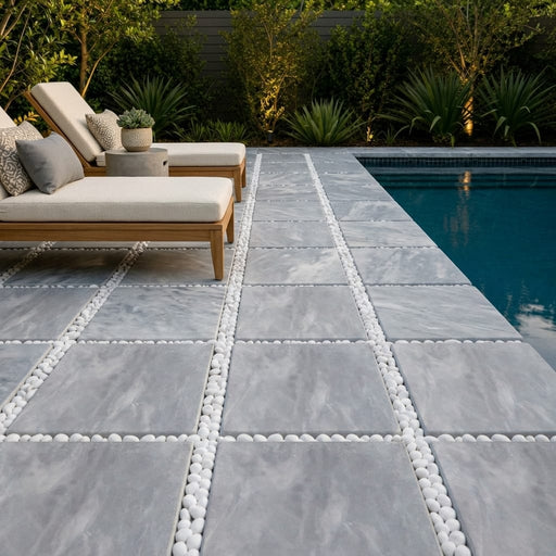 Icelandic Blue Sky Marble Paver 16x16 Tumbled 1.25 inch — Backyard pool deck