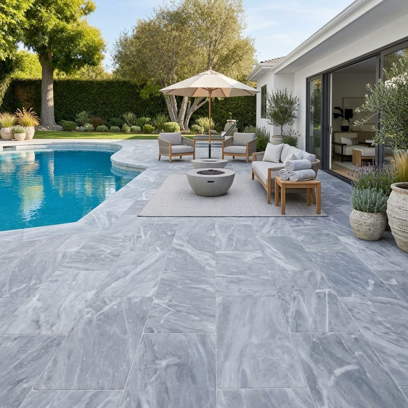 Icelandic Blue Sky Marble Paver 16x24 Tumbled 1.25 inch — Backyard pool deck