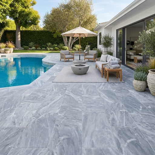Icelandic Blue Sky Marble Paver 16x24 Tumbled 1.25 inch — Backyard pool deck