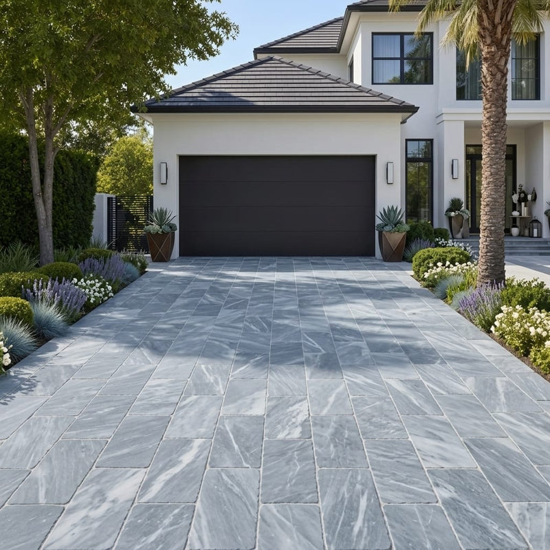 Icelandic Blue Sky Marble Paver 16x24 Tumbled 1.25 inch — Front Yard driveway