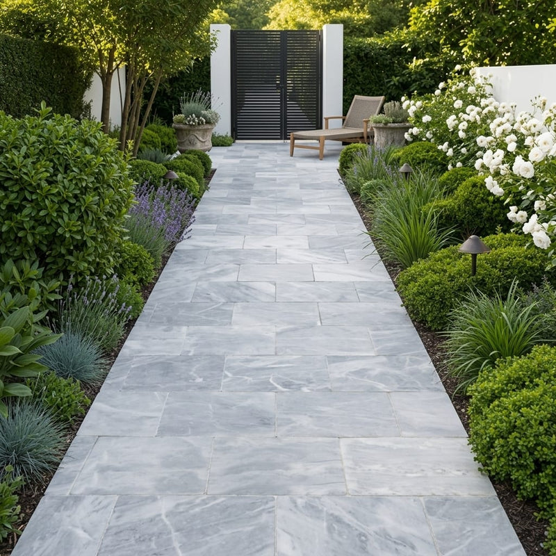 Icelandic Blue Sky Marble Paver 16x24 Tumbled 2 inch — Garden path