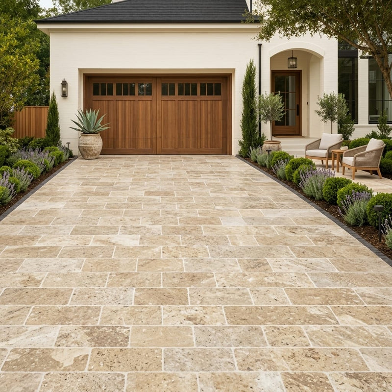 Blue Sky Marble Paver, Icelandic, 6x12 Tumbled, 1.25 in — Front Yard driveway