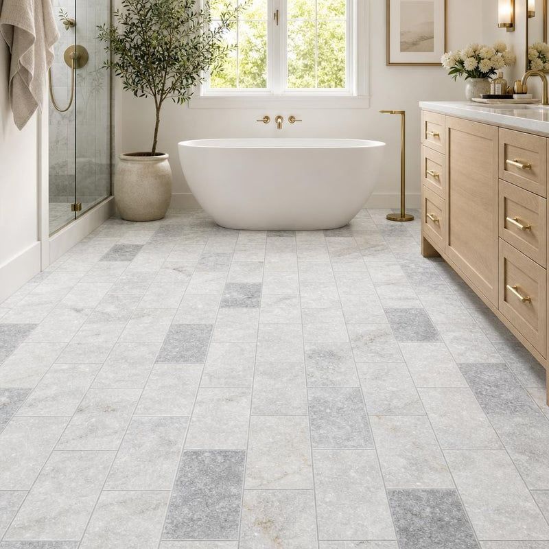 Icelandic Lusso 6x24 Split-Face Marble LedPanel tile — Bathroom floor