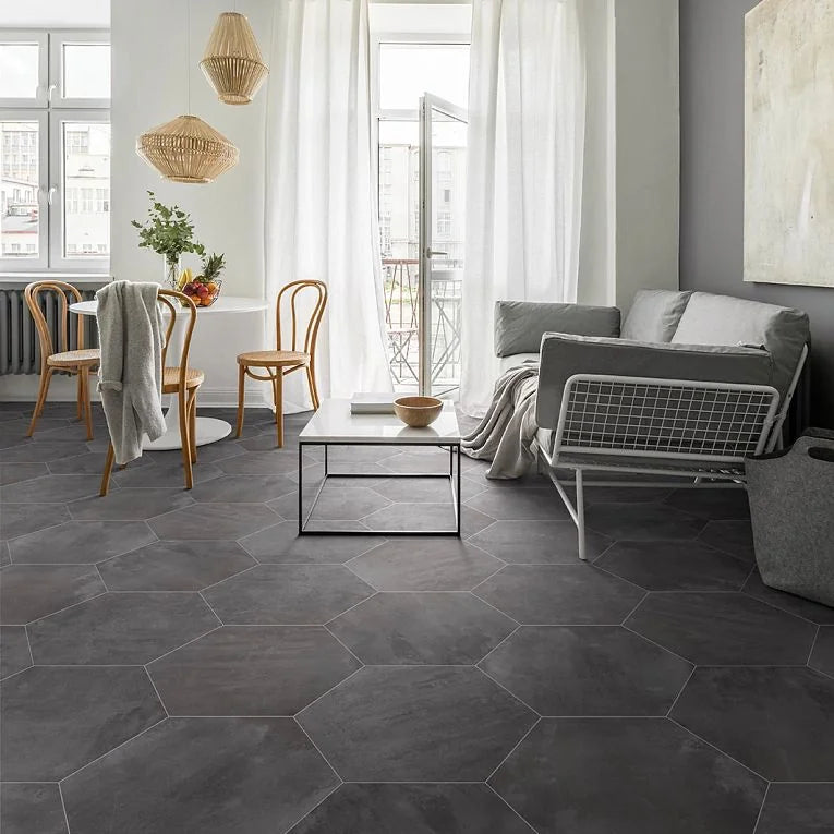Icon Series Black 20x24 Hexagon Matte Porcelain Tile