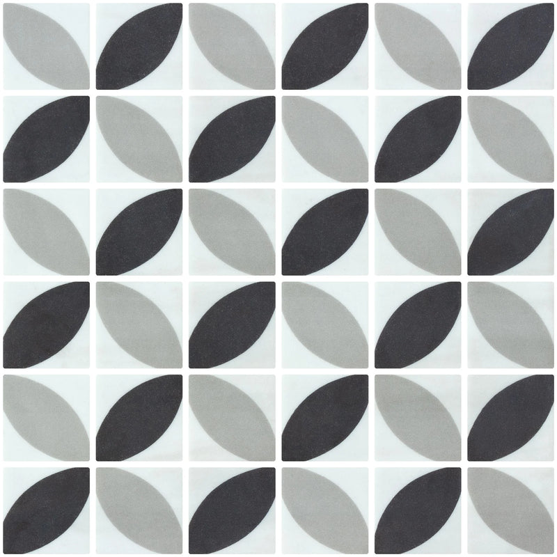 Icon Penta Dahlia Mix Black 2x2 Matte Glass Mosaic