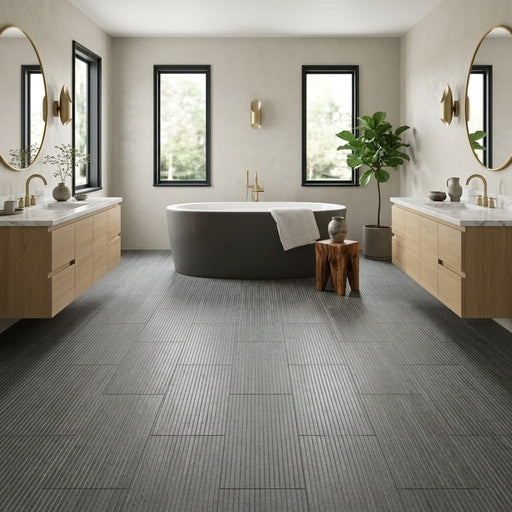 Inca Gray Basalt Tile 12x24 — Bathroom floor