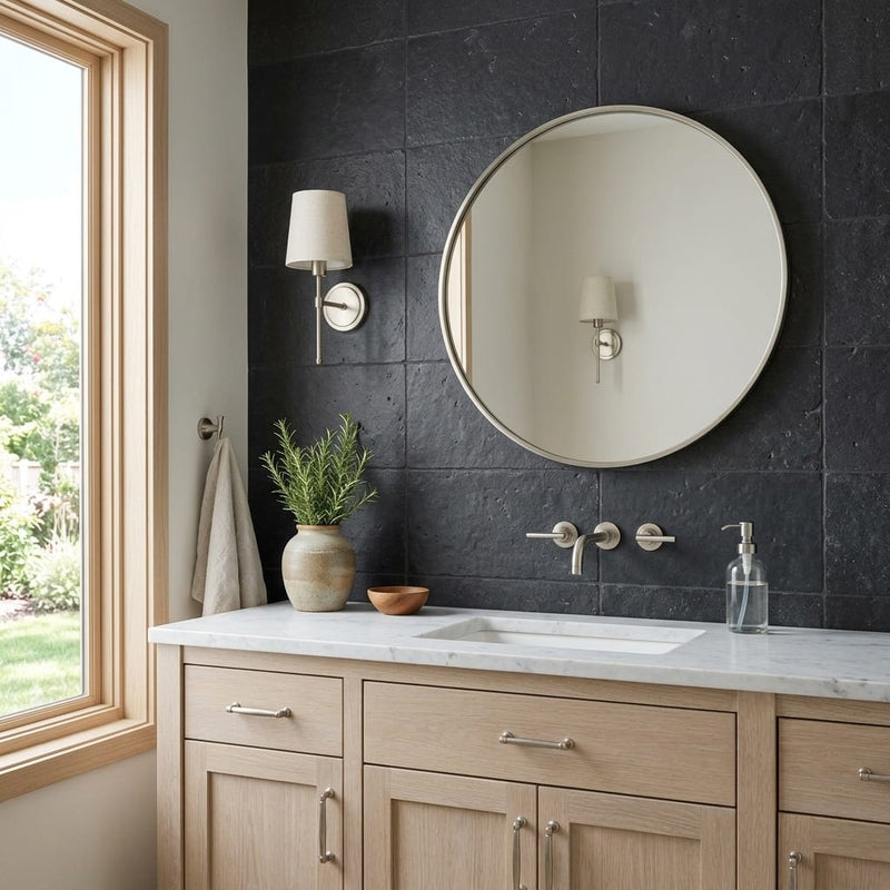 Indian Black Limestone Natural 10 x 24 x 2 Limestone Wall Cap Cap 12x24 tile — Bathroom vanity wall