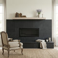 Indian Black Limestone Natural 10 x 24 x 2 Limestone Wall Cap Cap 12x24 tile — Living Room fireplace surround