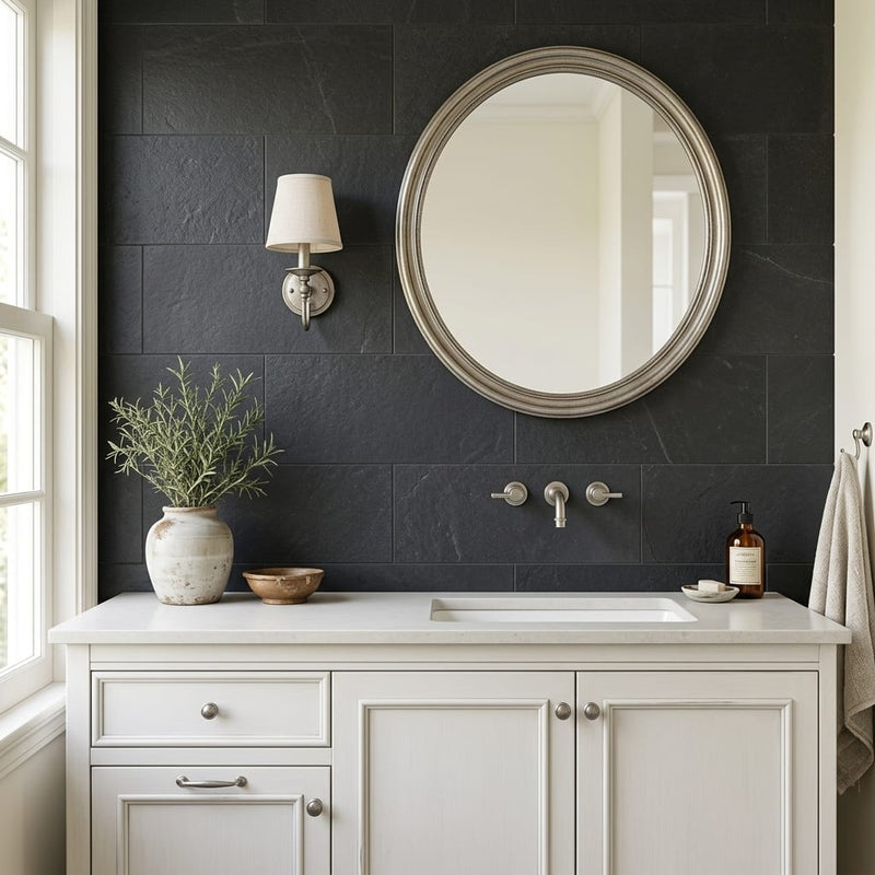 Indian Black Limestone Natural 12 x 24 x 2 Limestone Wall Cap Cap 12x24 tile — Bathroom vanity wall