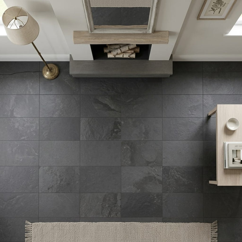 Indian Black Limestone Natural 16 x 24 x 2 Limestone Wall Cap Cap 16x24 tile — Living Room floor