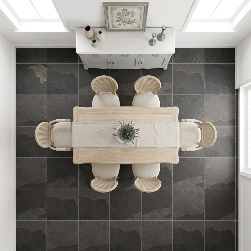 Indian Black Limestone Natural 24 x 24 x 2 Limestone Column Cap Cap 24x24 tile — Dining Room floor