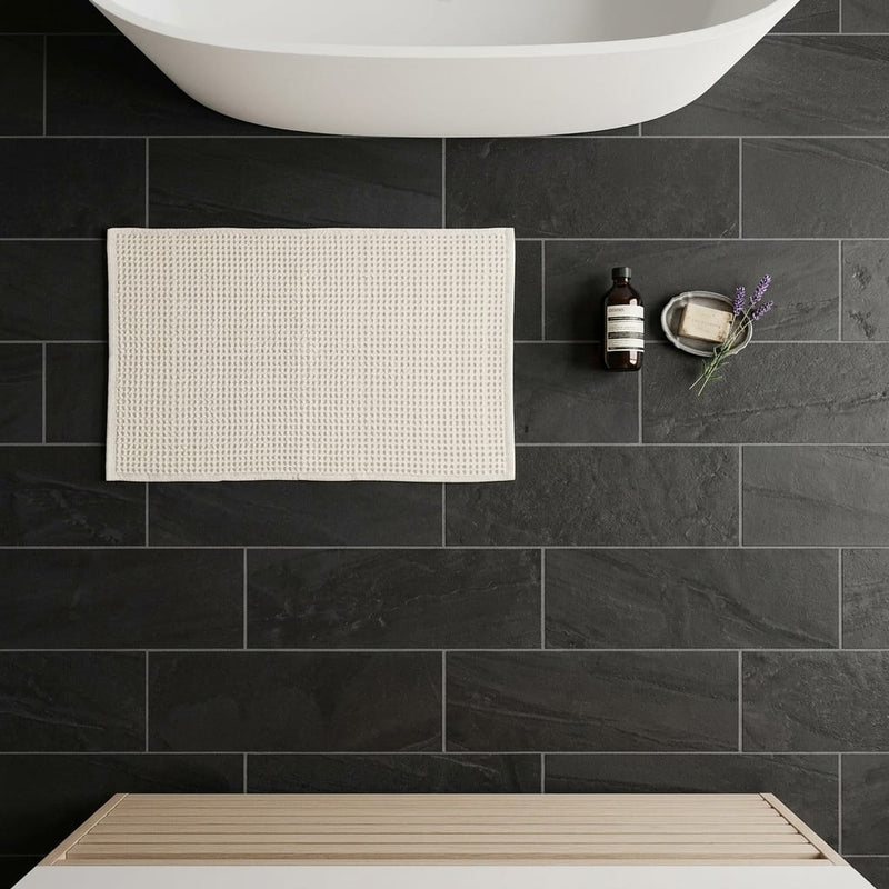 Indian Black Limestone Natural 8 x 24 x 2 Limestone Wall Cap Cap 8x24 tile — Bathroom floor