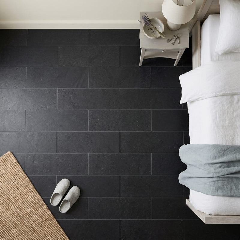 Indian Black Limestone Natural 8 x 24 x 2 Limestone Wall Cap Cap 8x24 tile — Bedroom floor