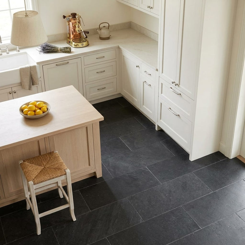 Indian Black Limestone Natural 8 x 24 x 2 Limestone Wall Cap Cap 8x24 tile — Kitchen floor