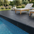 Indian Black Limestone Tumbled & Brushed 12 x 24 x 2 Bullnose Coping 12x24 pool coping — Swimming Pool remodel pool edge