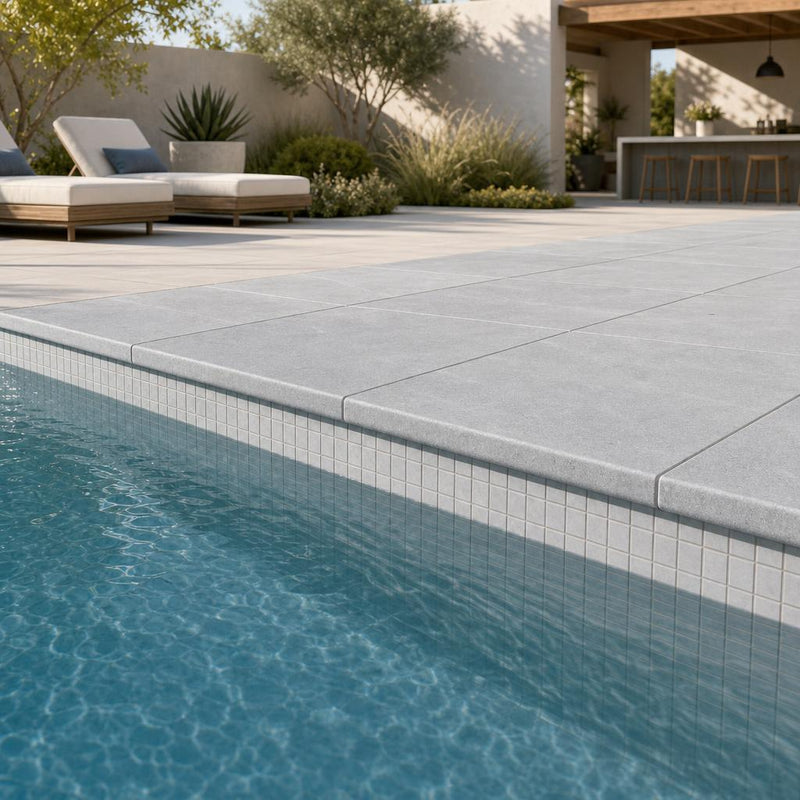 Indian Black Limestone Tumbled & Brushed 16 x 24 x 2 Bullnose Coping 16x24 pool coping — Swimming Pool pool edge drop-face coping
