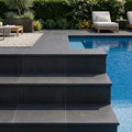 Indian Black Limestone Tumbled & Brushed 16 x 24 x 2 Modern Coping 16x24 pool coping — Swimming Pool pool step edge