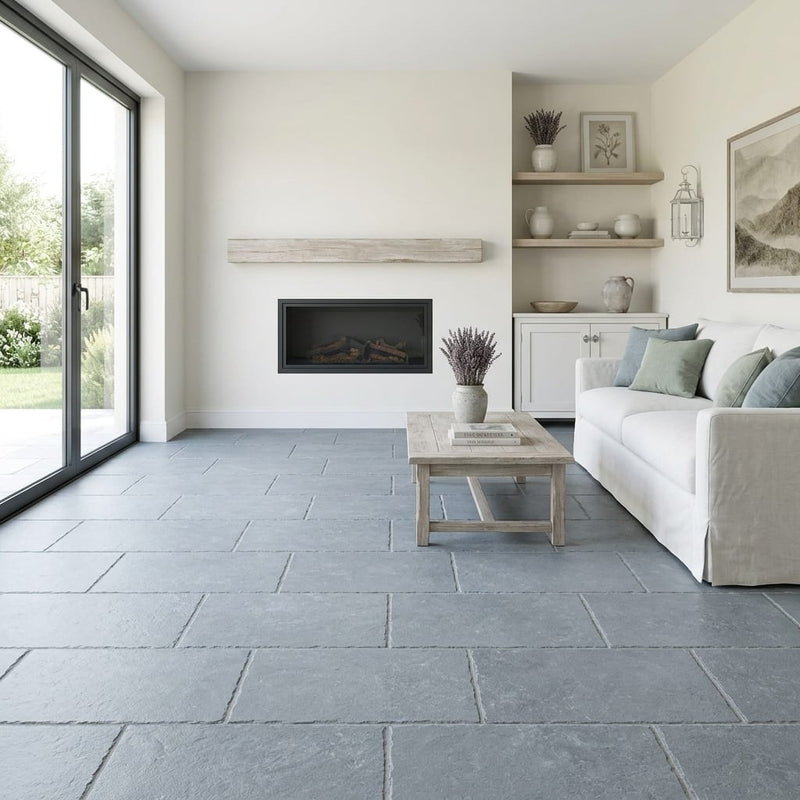 Indian Bluestone Limestone Natural 12 x 24 x 2 Limestone Wall Cap Cap 12x24 tile — Living Room floor