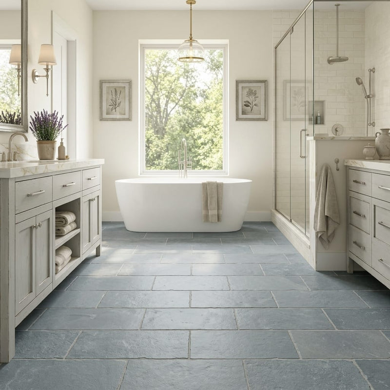 Indian Bluestone Limestone Natural 12 x 24 x 2 Limestone Wall Cap Cap 12x24 tile — Primary Bath floor