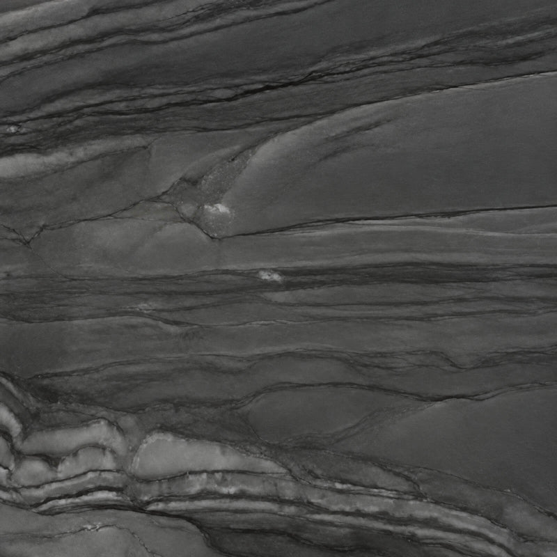Infinity Platinum quartzite slab close-up with flowing charcoal and gray horizontal veining.