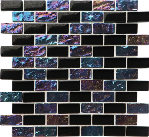 Inspire Black 12 12x12 1x2 Gloss Glass Mosaic Tile